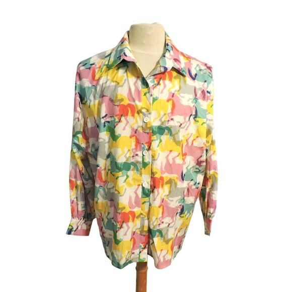 Nylon Apparel Horse Print Button Front Shirt Womens Size L - Picture 1 of 6